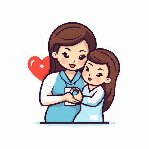 Pregnant woman with her daughter. Vector illustration in cartoon