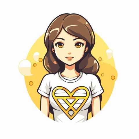 Beautiful girl with heart in her hands. Vector illustration in f