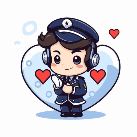 Policeman with Heart - Cute Cartoon Style Vector Illustration