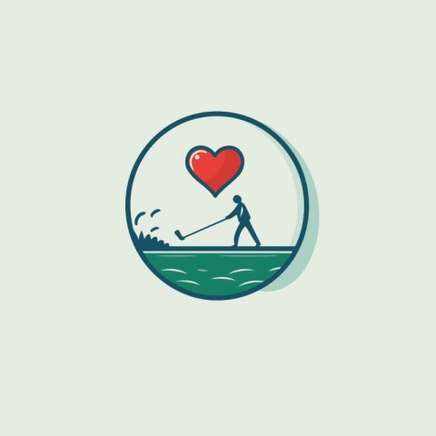 Vector icon of a man fishing in a lake with a heart in his hand