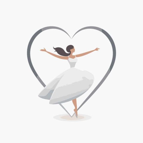 Beautiful ballerina dancing in heart shape. Vector illustration.