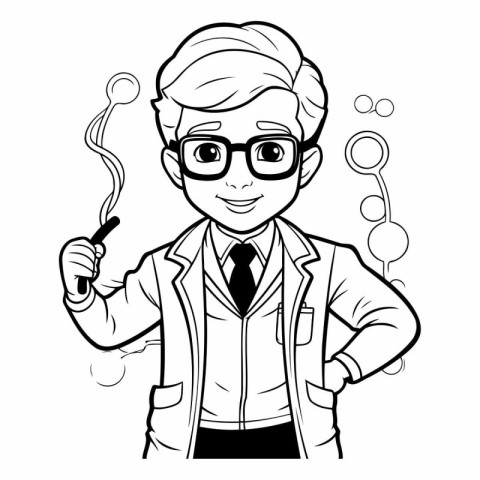 Vector illustration of Cartoon scientist in lab coat and glasses