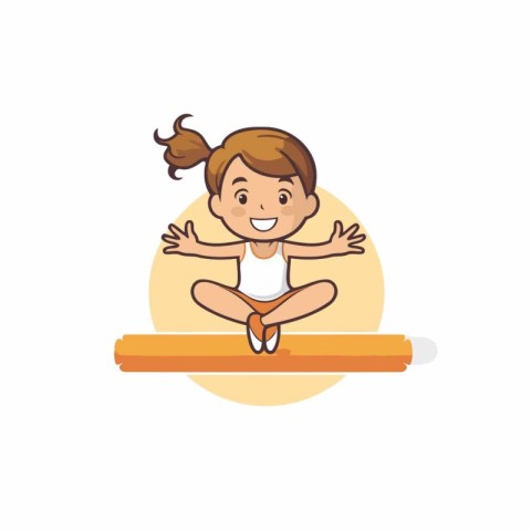 Cute little girl practicing yoga. Vector illustration in cartoon