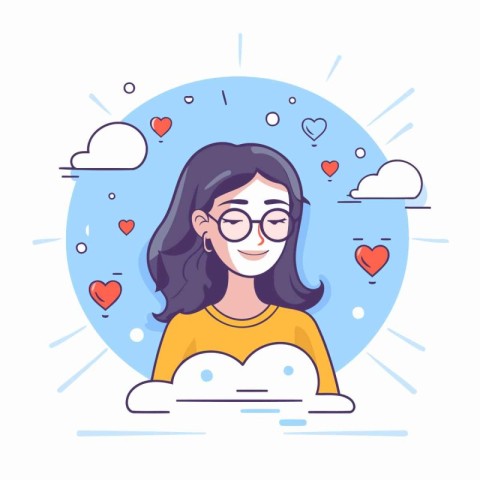 Vector illustration of a girl with glasses and a smile on her fa