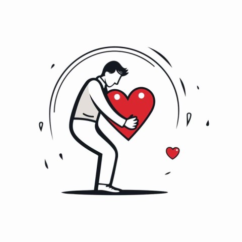 Man with a big red heart. Love concept. Vector illustration.