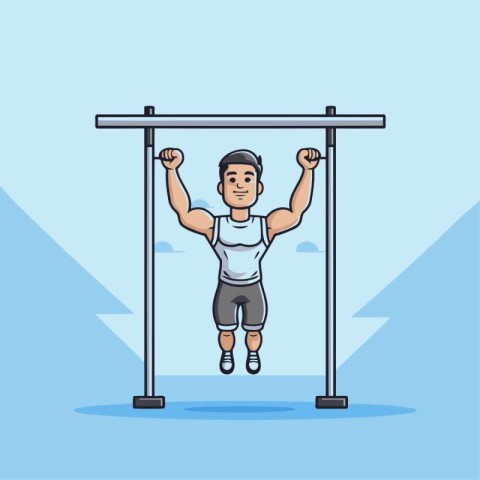 Man doing pull ups on horizontal bar. Vector illustration in car