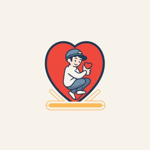 Illustration of a man holding a heart in his hand. Vector illust