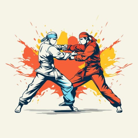 Karate kickial arts concept. Two karate fighters fighting. vecto