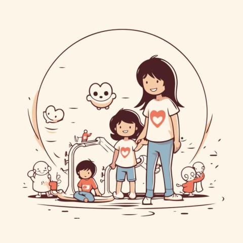 Mother and children in love. Vector illustration of a family wit