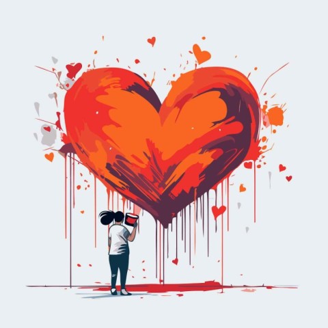 Valentine's day vector illustration with girl and big red heart