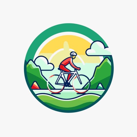 Cyclist riding bicycle round icon. Sport and active lifestyle ve