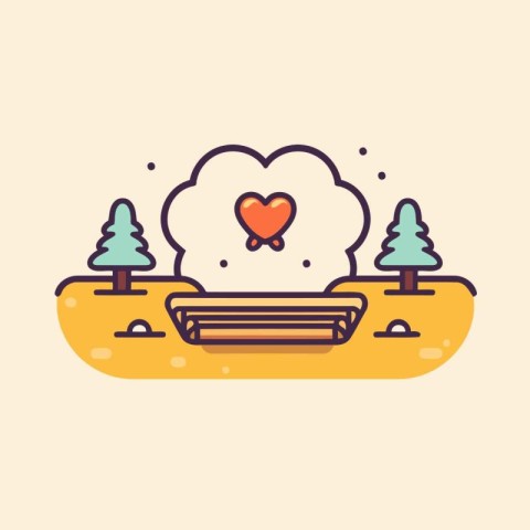 Vector illustration of heart in the park. Flat line style design