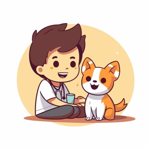 Veterinarian and dog. Vector illustration in a flat style.