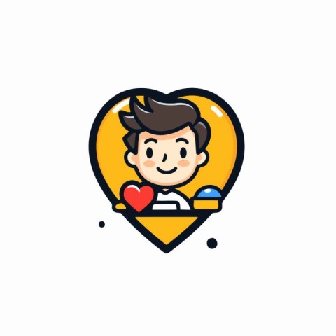 Cute boy with heart icon. Love and valentine concept. Vector ill