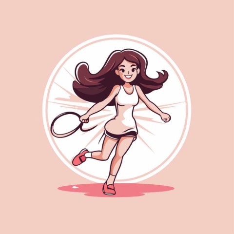 Tennis player girl with racket. Vector illustration in cartoon s