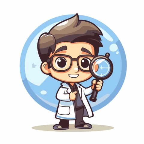 Scientist with Magnifying Glass - Vector Character Cartoon Illus