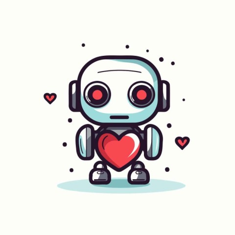 Cute robot with heart. Vector illustration in flat cartoon style