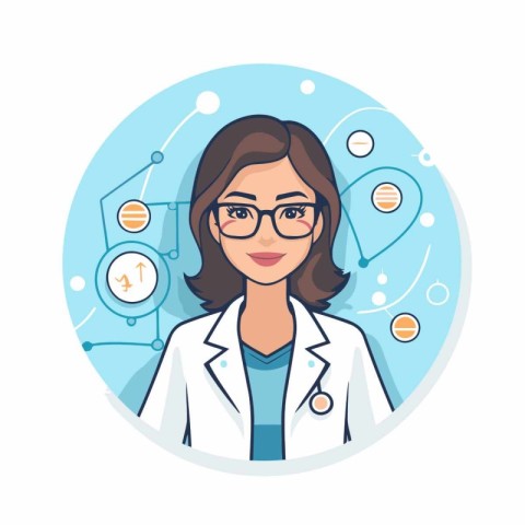 Scientist woman. Vector illustration in a flat style. Round icon