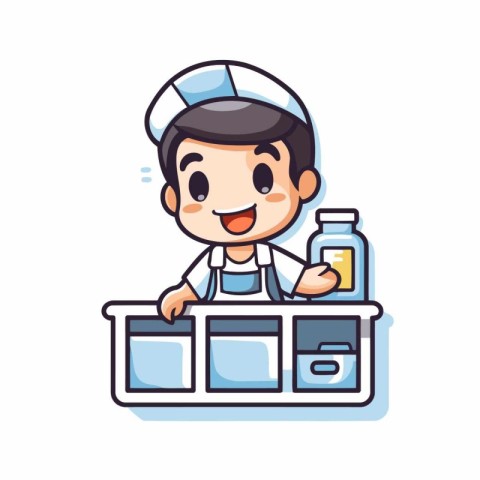 Nurse Holding Bottle Of Medicine Cartoon Character Vector Design