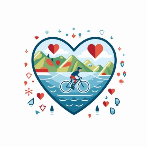 Vector illustration of a man riding a bicycle on the river in th