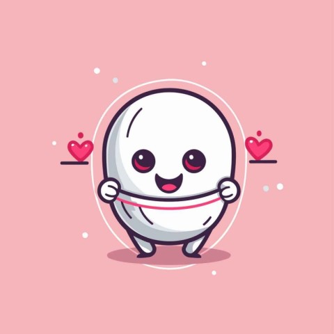 Cute happy smiling white ball with hearts. Vector flat cartoon c