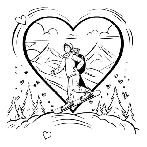 Vector illustration of a snowboarder on the background of the he