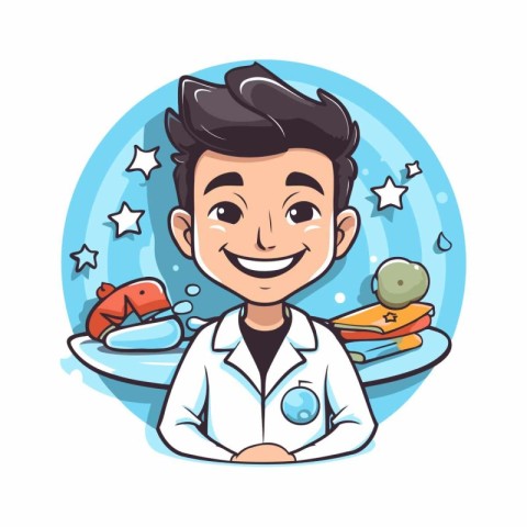 Cartoon vector illustration of a smiling doctor with a stethosco