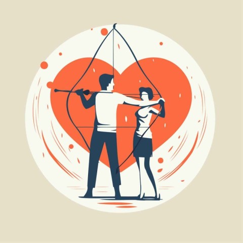 Couple in love with a bow and arrow. Vector illustration.