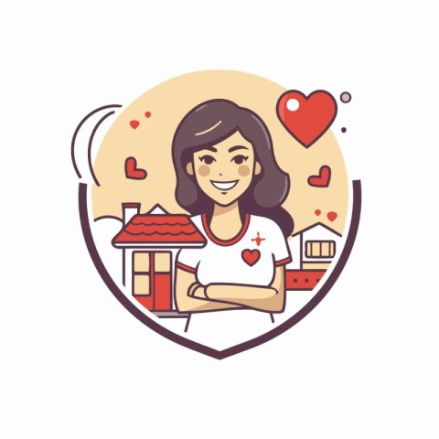 Vector illustration of a woman in a heart shape with a house in