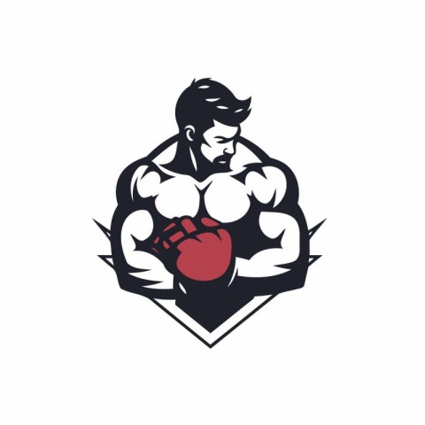 Bodybuilder with a red boxing glove. Vector illustration on whit