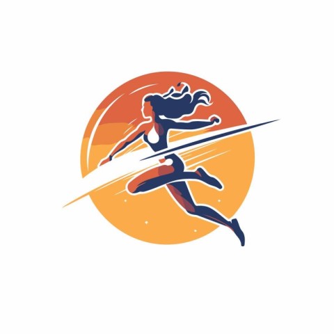 Running woman logo template. Vector illustration of a female ath