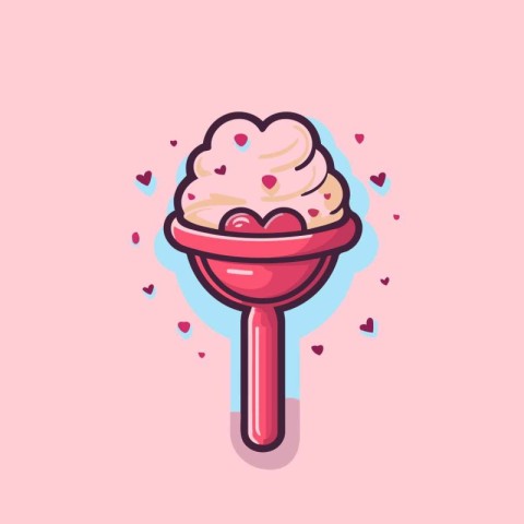 Ice cream vector illustration. Ice cream scoop with hearts on pi