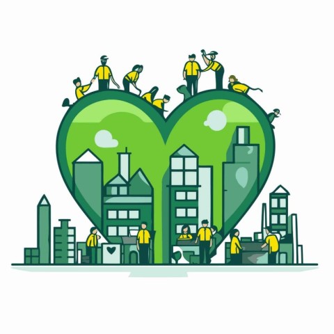 Flat design vector illustration concept of green city with peopl