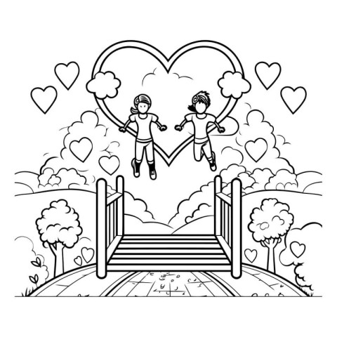 Boy and girl running and jumping in the park vector illustration