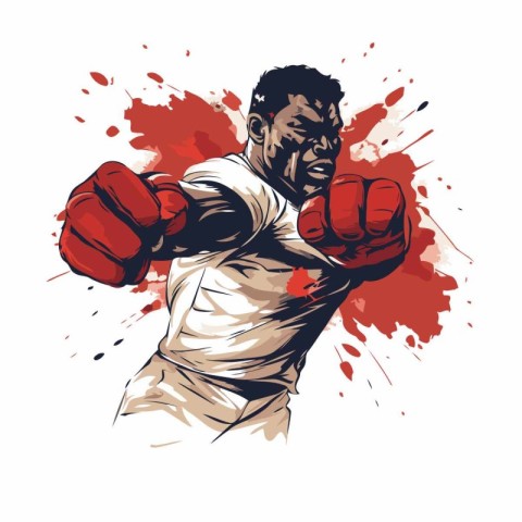 Vector illustration of a boxer in a white t-shirt and red gloves