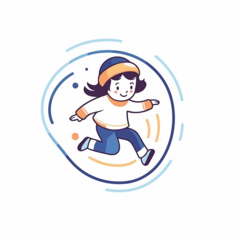 Happy little girl jumping in the air. Vector illustration in car