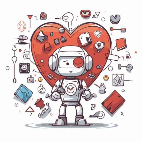 Cute cartoon robot in love. Vector illustration for your design.