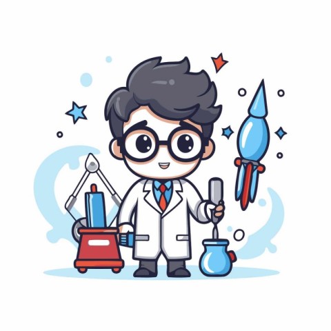 Scientist Cartoon Mascot Character Vector Illustration. Science