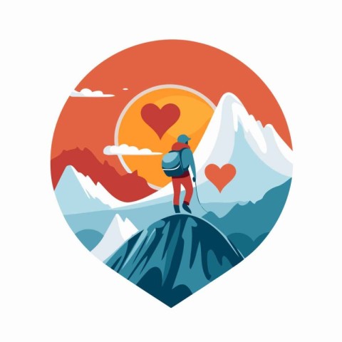 Vector illustration of a man with a backpack standing on top of