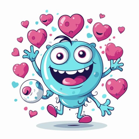 Cartoon monster with hearts on a white background. Vector illust