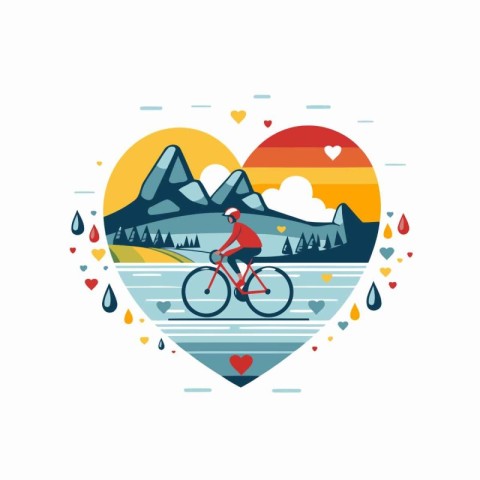 Vector illustration of mountain bike in heart shape. Flat style