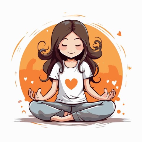 Cute girl meditating in lotus position. Vector illustration.