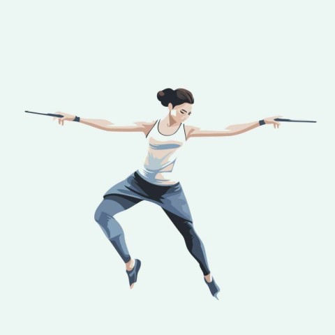 Woman throwing javelin. isolated vector illustration in cartoon