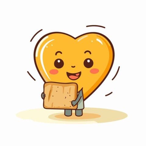 Cute heart character with bread. Vector flat cartoon character i