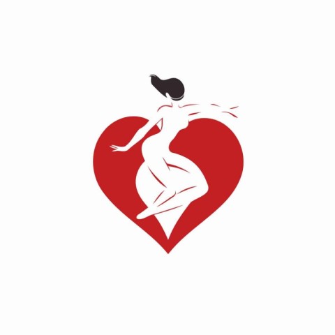 Pregnant woman with heart vector illustration. Pregnant woman lo