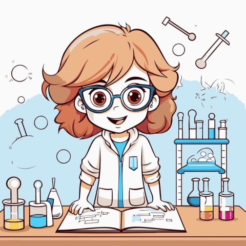 Girl scientist in the laboratory. Vector illustration of a girl