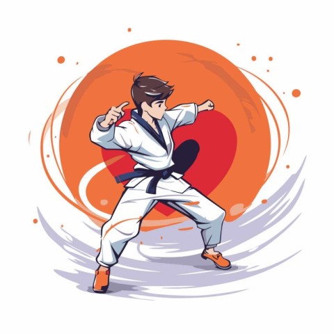 Karate kick. Vector illustration of a karate fighter in kimono.