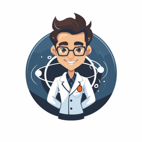 Vector illustration of a male scientist in a white coat and glas