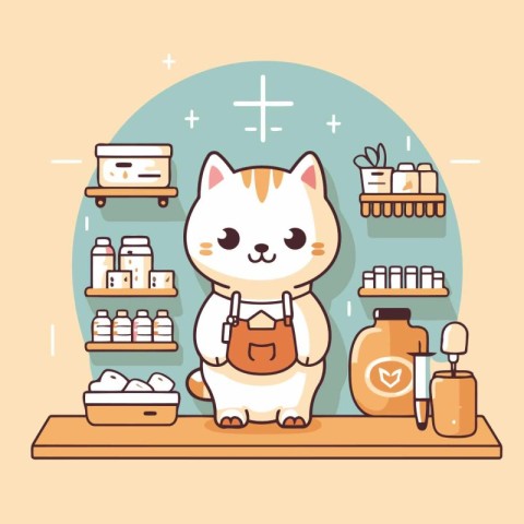 Cat shop. Cute cartoon character. Vector illustration in flat st