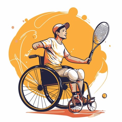 Handicapped man in a wheelchair playing tennis. Vector illustrat